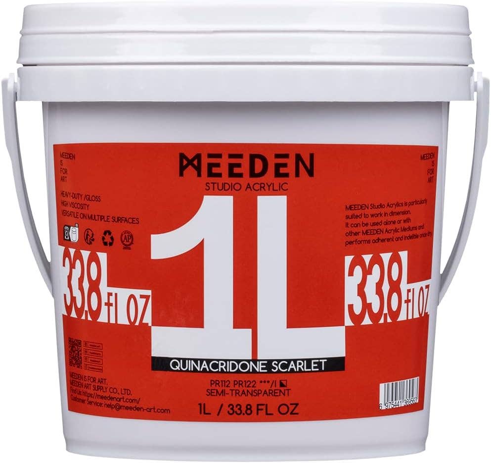 MEEDEN Quinacridone Scarlet Acrylic Paint, Heavy Body, Gloss Finish, Extra-Large 1 L /33.8 oz Non-Toxic Rich Pigments Color, Professional Artist Acrylic Paint for Adults on Canvas,Wall,Wood Painting